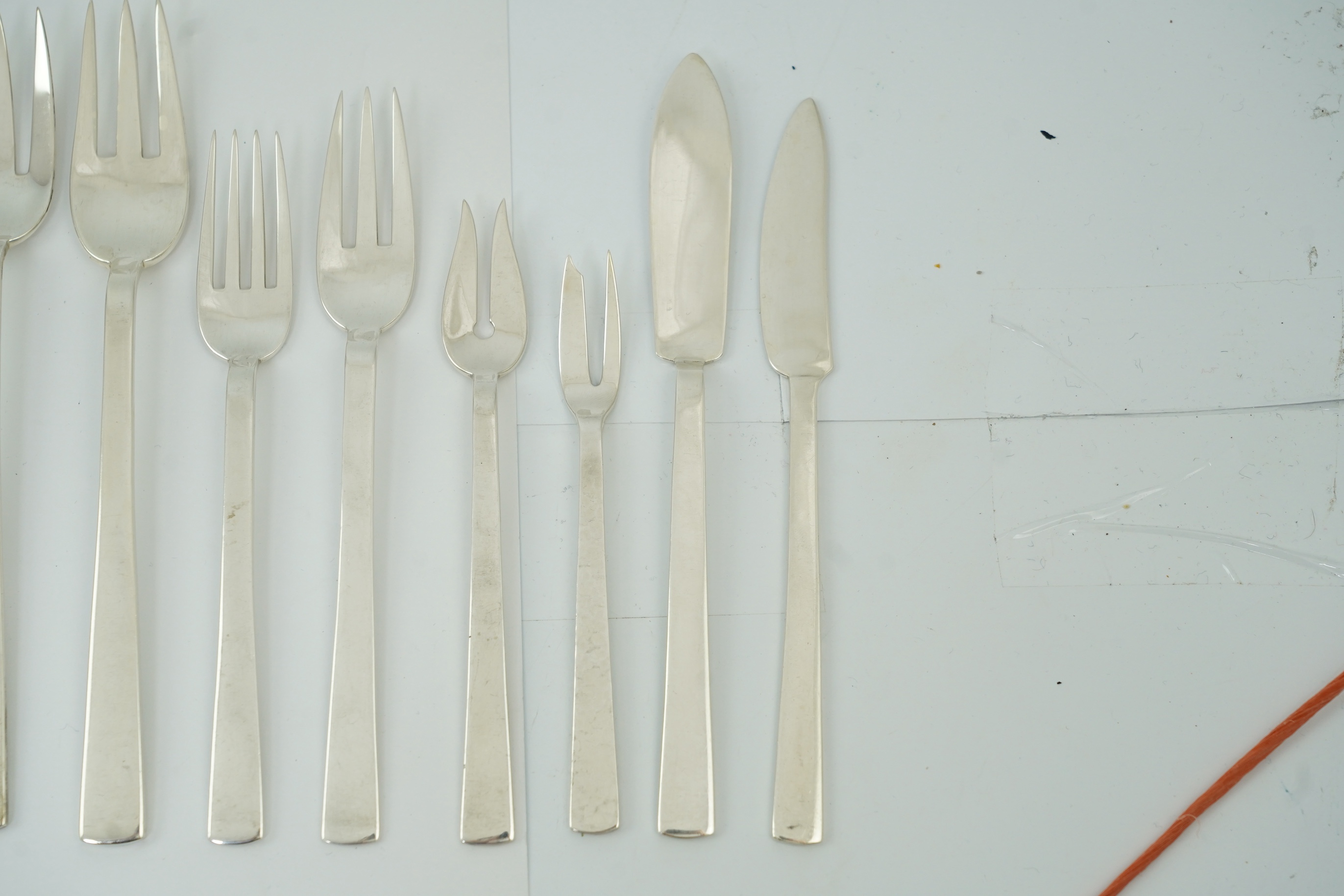 A canteen of George V Art Deco silver cutlery, by Charles Boyton